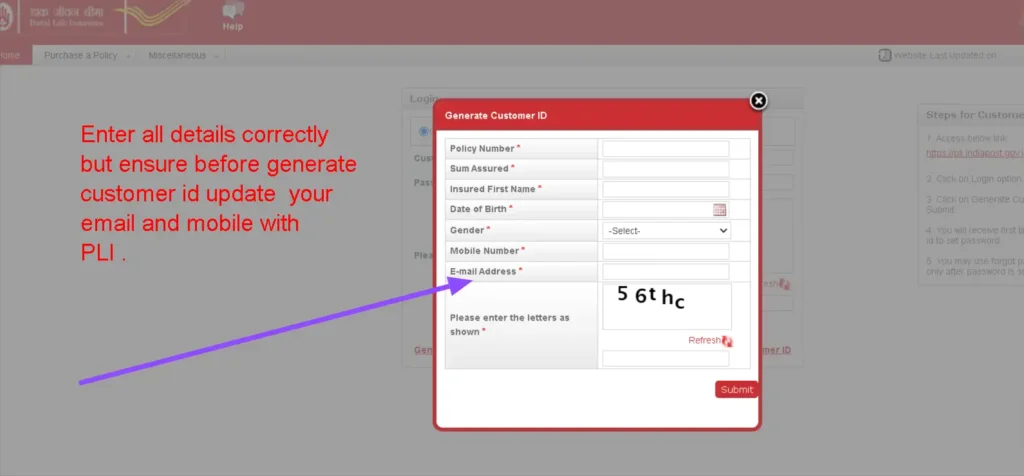 How to create PLI customer id online